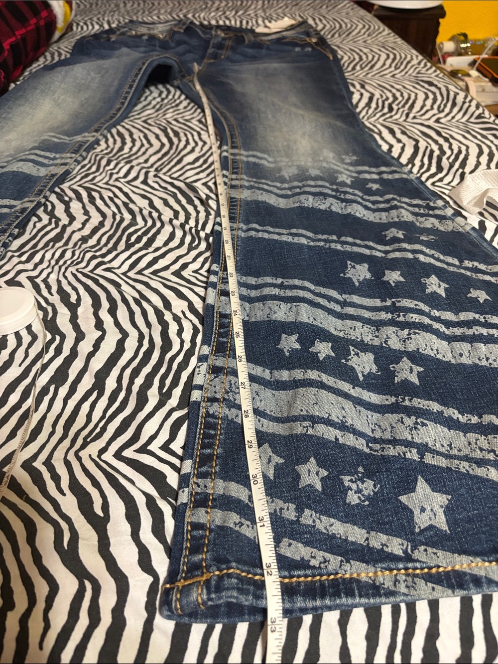 Miss Me Blue Washed Flare Jeans with Star Stripe Print - Picture 13 of 13